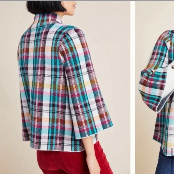 Anthropologie Plaid Sweater Jacket Size S preppy New with Tag Fall transition - Picture 3 of 4